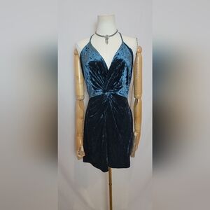 Zara Teal Velvet Mini Dress, Size Small